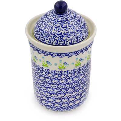 Polish Pottery Jar with Lid 9&quot; Evergreen Wreath