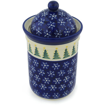 Polish Pottery Jar with Lid 9&quot; Snow Under The Pines