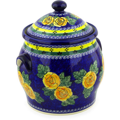 Polish Pottery Jar with Lid and Handles 11&quot; Cabbage Roses