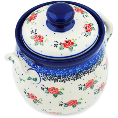 Polish Pottery Jar with Lid and Handles 6&quot; Pasadena Delight