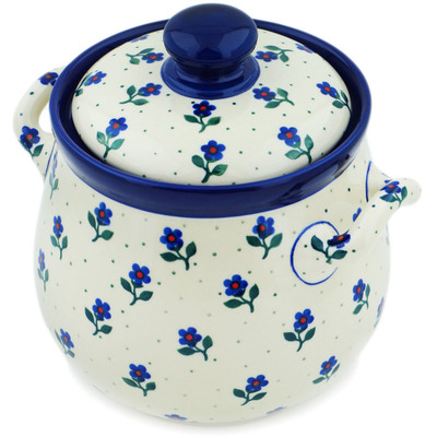 Polish Pottery Jar with Lid and Handles 7&quot; Auntie Em Sapphire