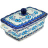 Polish Pottery Jar with Lid and Handles 8&quot; Blooming Blues