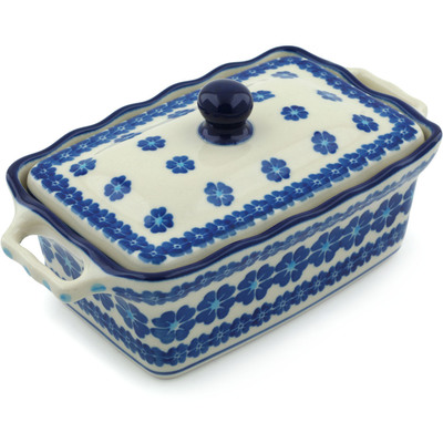 Polish Pottery Jar with Lid and Handles 8&quot;