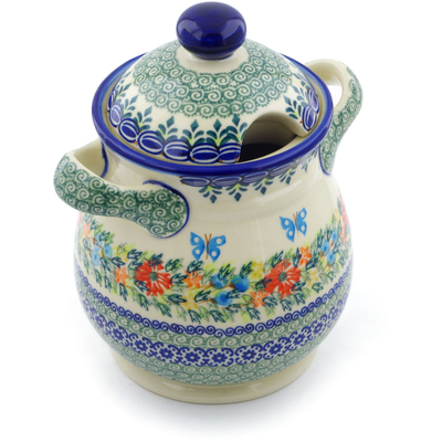 Polish Pottery Jar with Lid and Handles 8&quot; Ring Of Flowers UNIKAT