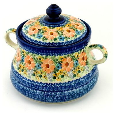 Polish Pottery Jar with Lid and Handles 9&quot; May Flowers UNIKAT