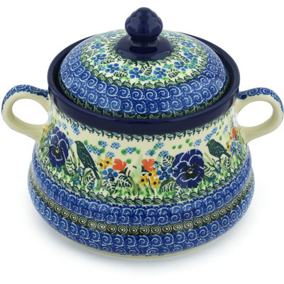 Polish Pottery Jar with Lid and Handles 9&quot; Serenity UNIKAT