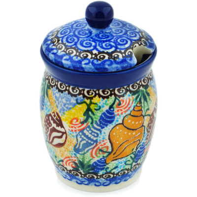 Polish Pottery Jar with Lid with Opening 4&quot; Ocean Whisper UNIKAT