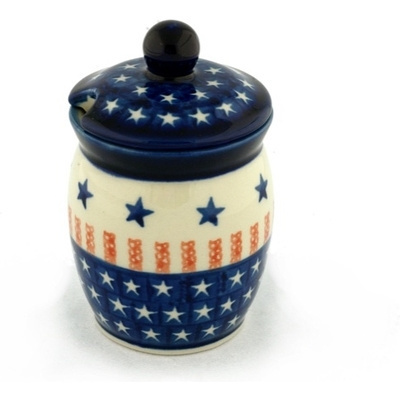 Polish Pottery Jar with Lid with Opening 4&quot; Star Spangled Banner