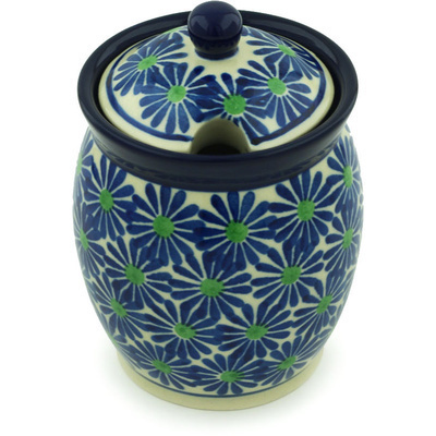 Polish Pottery Jar with Lid with Opening 5&quot; Periwinkle Blues