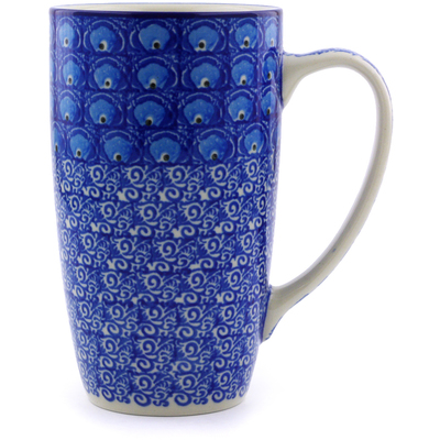 Polish Pottery Latte Mug Blue Peacock