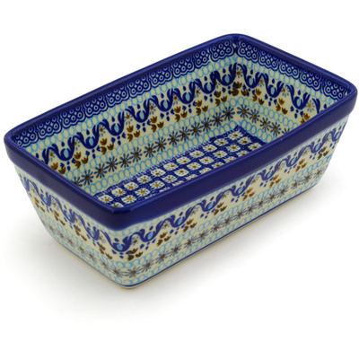 Polish Pottery Loaf Pan 8&quot; Blue Ice
