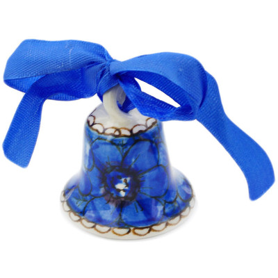 Polish Pottery Mini Bell 2&quot; Cobalt Poppies UNIKAT