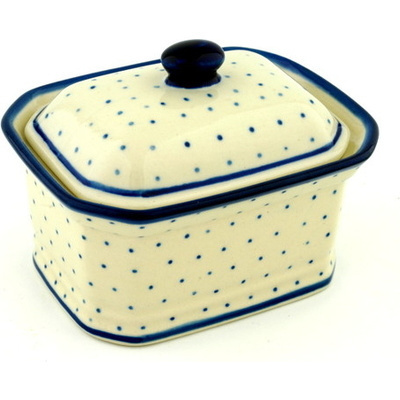 Polish Pottery Mini Cake Box 4&quot;, Salt Box, Polka Dot
