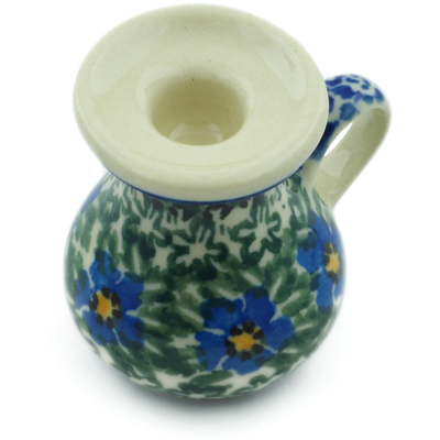Polish Pottery Mini Candle Holder 2&quot; Blue Daisy Dream UNIKAT