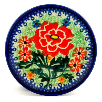 Polish Pottery Mini Plate, Coaster plate Bold Carnation UNIKAT