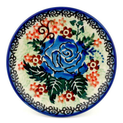 Polish Pottery Mini Plate, Coaster plate Bold In Blue UNIKAT