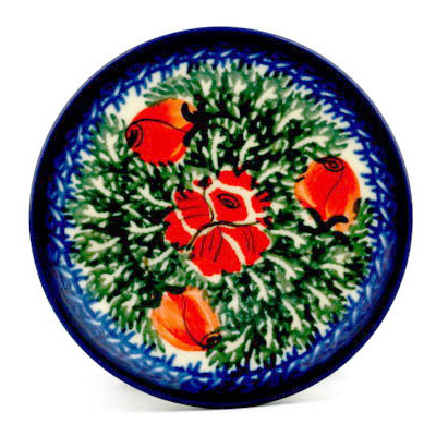Polish Pottery Mini Plate, Coaster plate Evening Roses UNIKAT