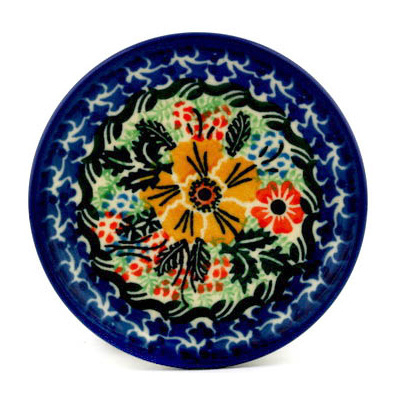 Polish Pottery Mini Plate, Coaster plate Marigold Garden UNIKAT