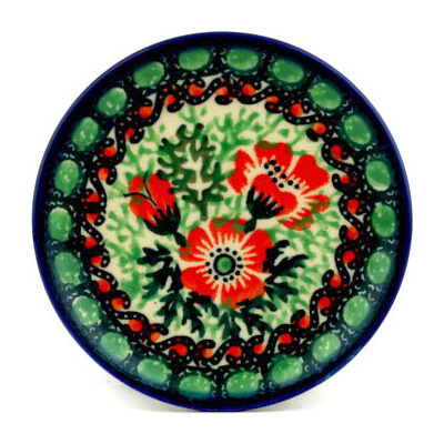 Polish Pottery Mini Plate, Coaster plate Orange Burst UNIKAT