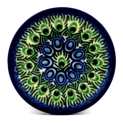 Polish Pottery Mini Plate, Coaster plate Peacock Tail UNIKAT