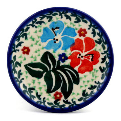 Polish Pottery Mini Plate, Coaster plate Spring Hibiscus UNIKAT