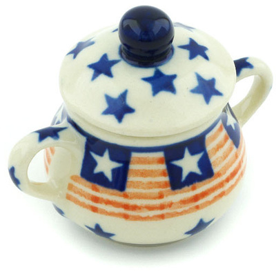 Polish Pottery Mini Sugar Bowl 2&quot; Stars And Stripes