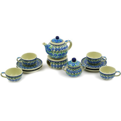 Polish Pottery Mini Tea Set 3&quot; Daisy Blanket
