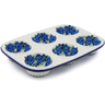 Polish Pottery Muffin Pan 11&quot; Blue Rose