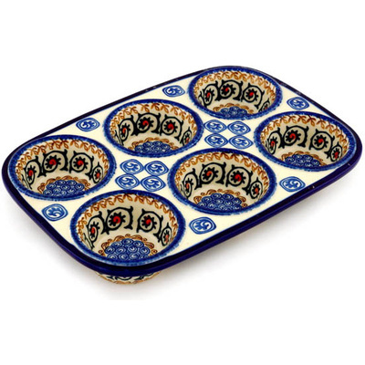 Polish Pottery Muffin Pan 11&quot; Fiddle Faddle