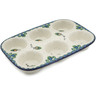 Polish Pottery Muffin Pan 11&quot; Peacock Feather