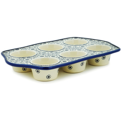 Polish Pottery Muffin Pan 14&quot; Blooming Night