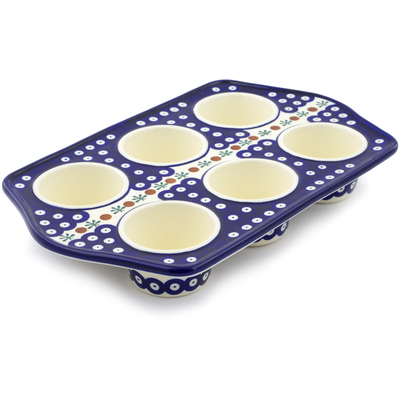 Polish Pottery Muffin Pan 14&quot; Mosquito