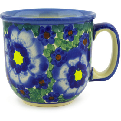 Polish Pottery Mug 10 oz Blue Daisies UNIKAT