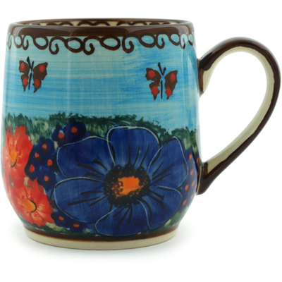 Polish Pottery Mug 10 oz Blue Garden UNIKAT