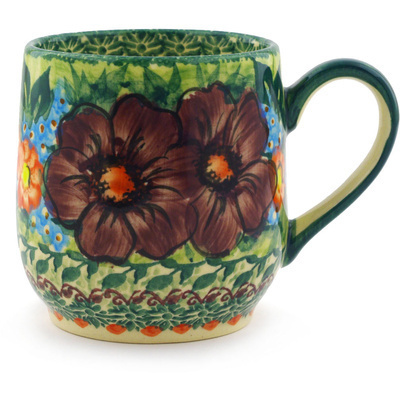 Polish Pottery Mug 10 oz Brown Rose Bouquet UNIKAT