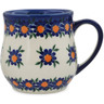 Polish Pottery Mug 11 oz Blue Daisy UNIKAT