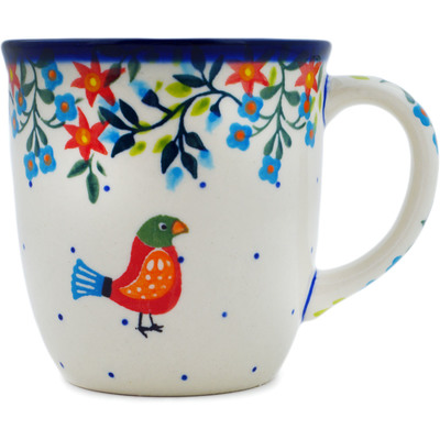 Polish Pottery Mug 11 oz Pretty Bird Floral UNIKAT