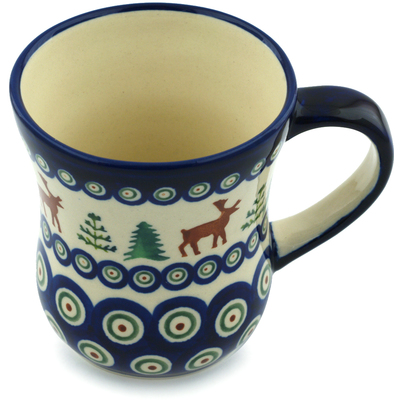 Polish Pottery Mug 11 oz Reindeer In The Pines