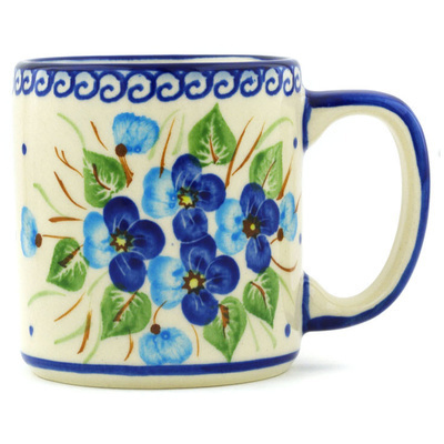 Polish Pottery Mug 12 oz Blue Pansy