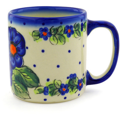 Polish Pottery Mug 12 oz Bold Blue Pansy