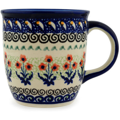 Polish Pottery Mug 12 oz Red Daisy Blooms UNIKAT
