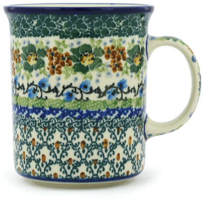 Polish Pottery Mug 15 oz Blue Forget-me-nots UNIKAT