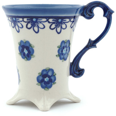 Polish Pottery Mug 5 oz Blue Flower Halo UNIKAT