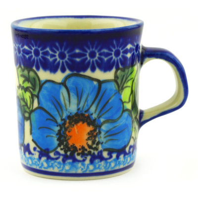 Polish Pottery Mug 5 oz Bold Blue Poppies UNIKAT