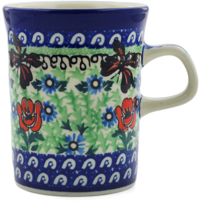 Polish Pottery Mug 8 oz Brown Butterfly Garden UNIKAT