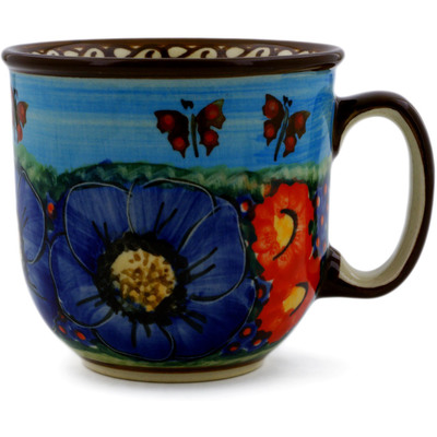 Polish Pottery Mug 9 oz Blue Garden UNIKAT