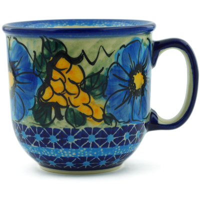 Polish Pottery Mug 9 oz Corn In The Blue UNIKAT