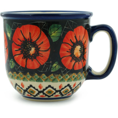 Polish Pottery Mug 9 oz Poppy Passion UNIKAT