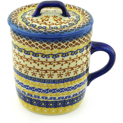 Polish Pottery Mug with Lid 1 oz UNIKAT