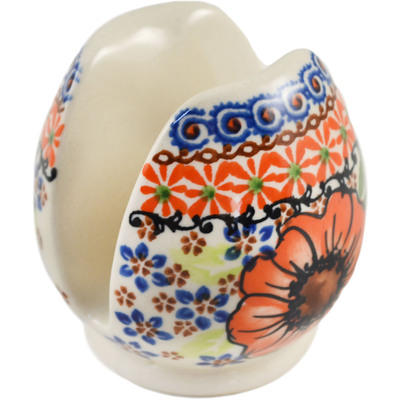Polish Pottery Napkin Holder 3&quot; Orange Zinnia UNIKAT